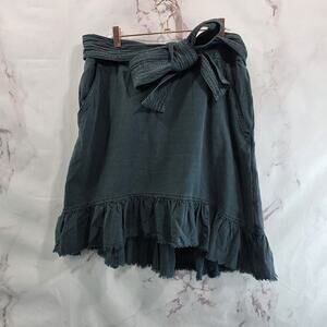 Anthropologie Skirt Womens XL Blue Amora Tie Waist Ruffle Peplum Frayed Pilcro